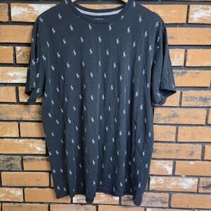 Polo Ralph Lauren Mens Black XL All Over Print‎ Pony Logo T Shirt Preppy